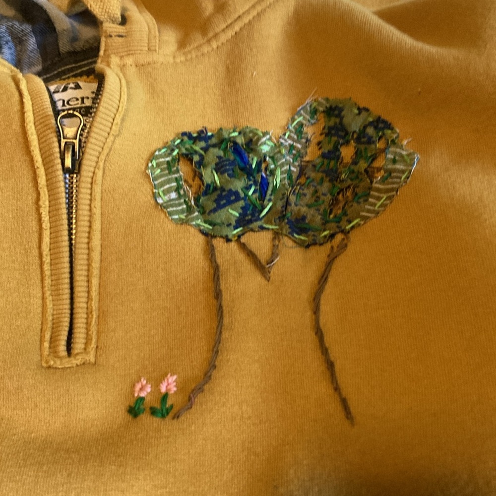 Upcycled Repurposed hooded sweatshirt with appliqué and embroidery - Picture 11 of 16